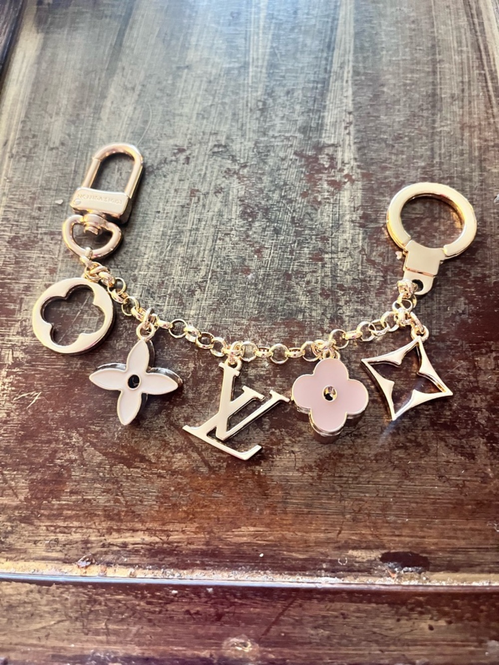 Louis Vuitton Gold and Pink Enamel LV Charm Bag Chain - Picture 2 of 2
